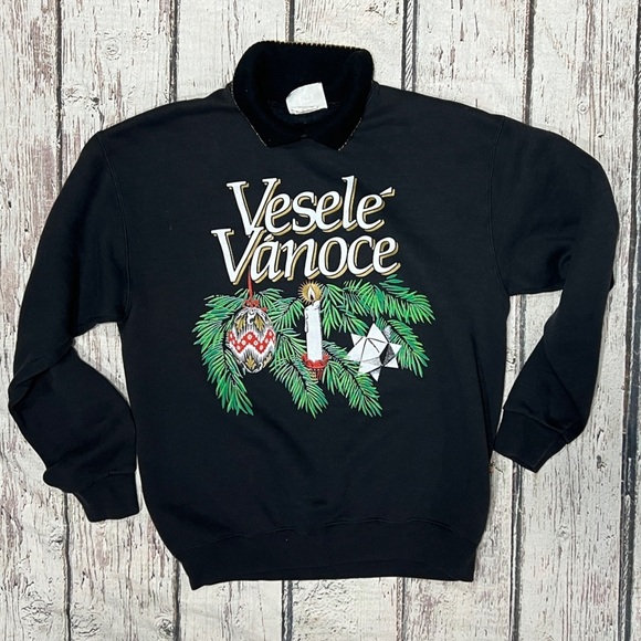 Vintage 1980s Merry Christmas Czech Ugly Sweater Xmas 80s Sweatshirt - Picture 1 of 3